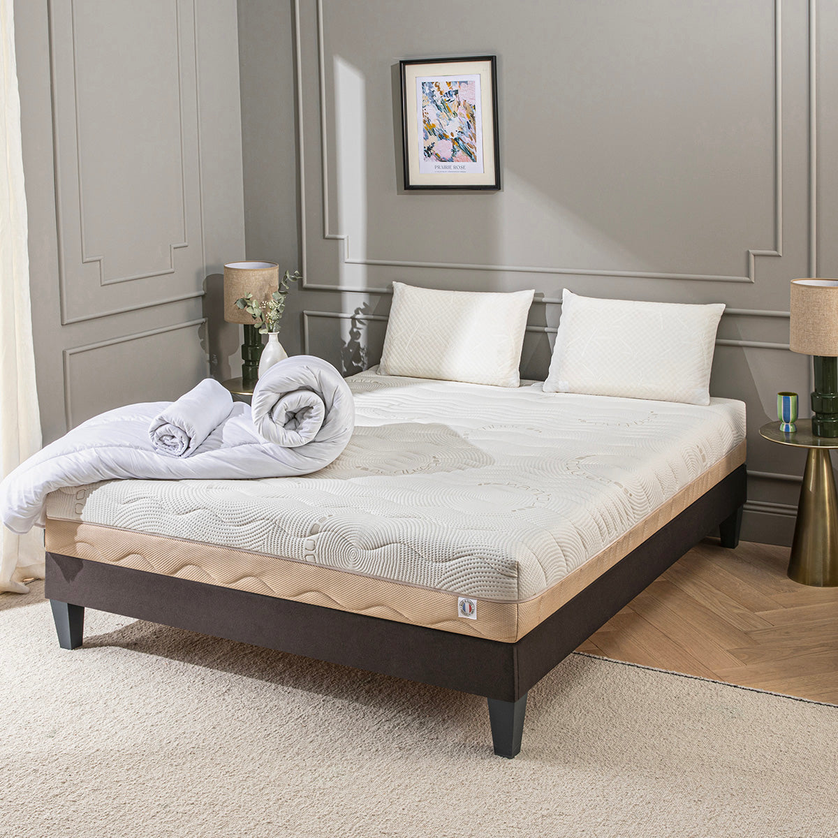 Prêt-à-dormir LÉMAN avec Sommier, Couette, Oreillers et Protège-matelas