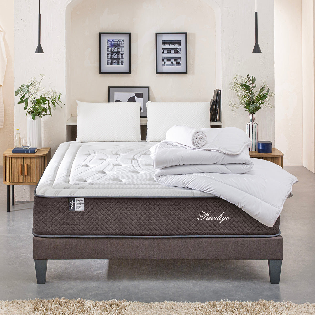 Prêt-à-dormir PRIVILÈGE avec Sommier, Couette, Oreillers et Protège-matelas