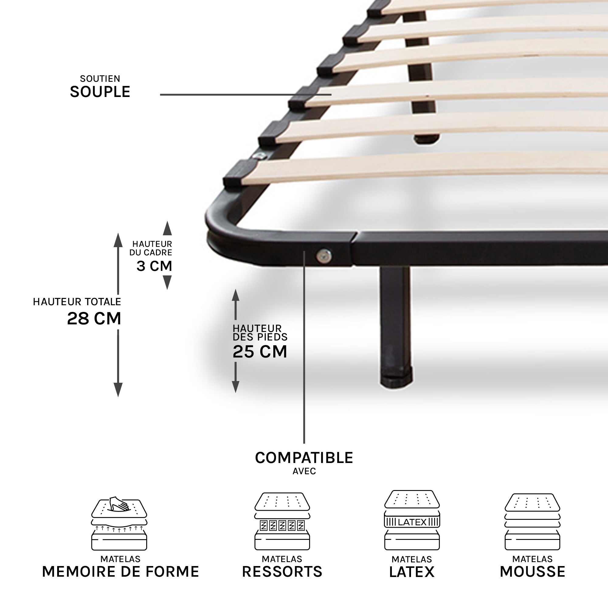 Prêt-à-dormir EGIO avec Cadre à lattes, Couette, Oreillers et Protège-matelas