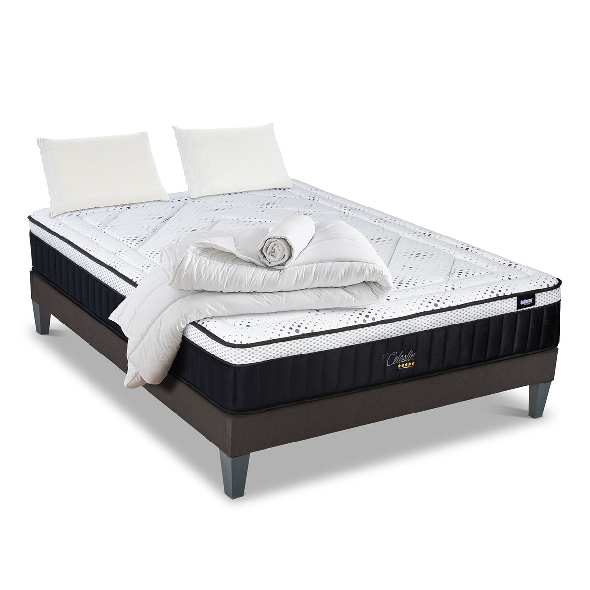 Prêt-à-dormir CÉLESTIN 2.0 avec Sommier, Couette, Oreillers et Protège-matelas