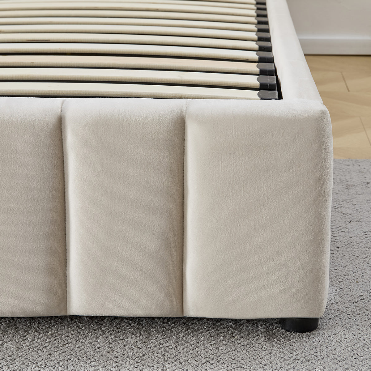Lit Coffre Velours Beige TROCADÉRO