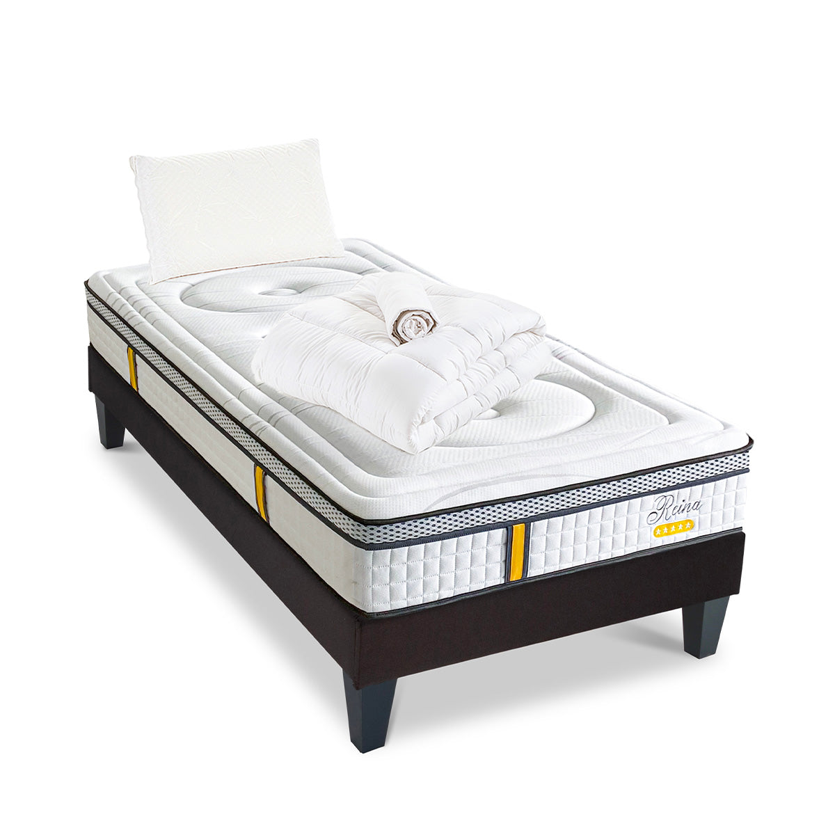 Prêt-à-dormir REINA 2.0 avec Sommier, Couette, Oreillers et Protège-matelas