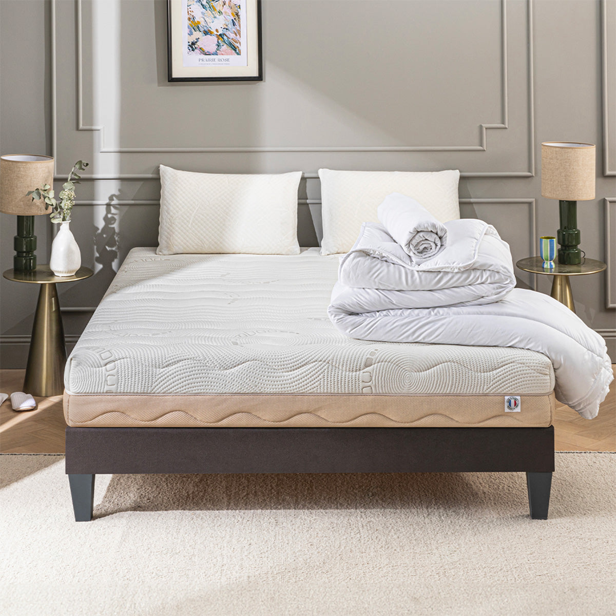 Prêt-à-dormir LÉMAN avec Sommier, Couette, Oreillers et Protège-matelas