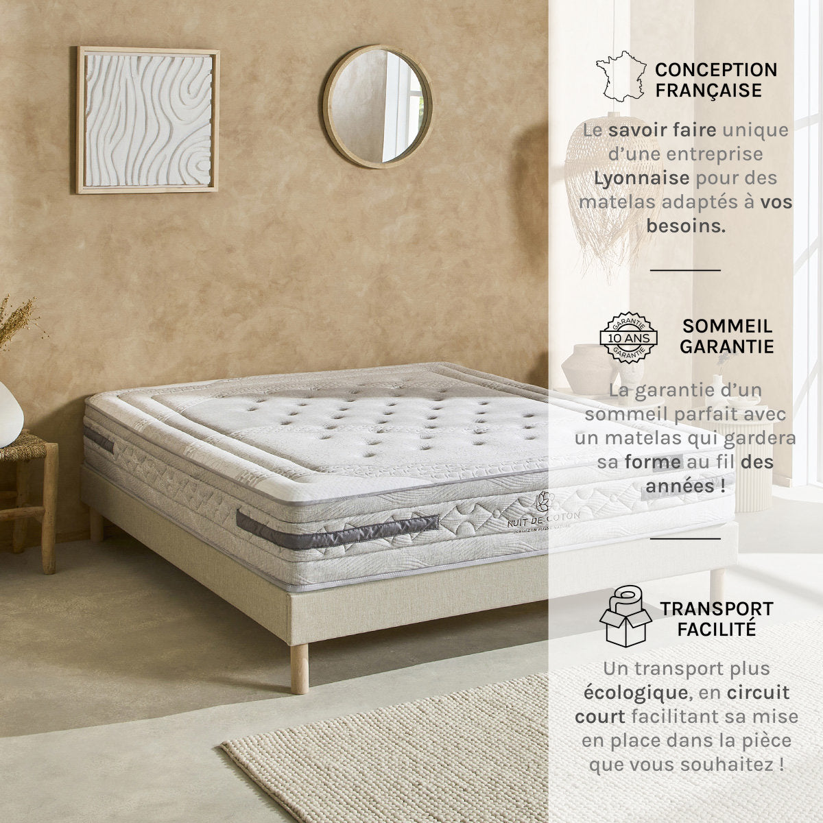 Ensemble Matelas Ressorts ensachés SÉRÉNADE avec sommier