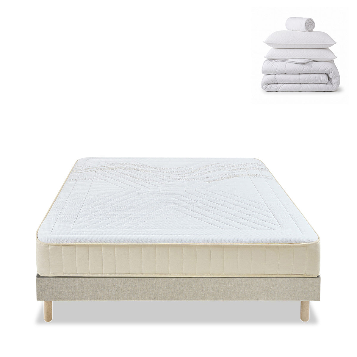 Pack prêt à dormir Symphonie 2.0 - Matelas + Sommier + Couette, oreillers, protège-matelas - 25 cm d'épaisseur