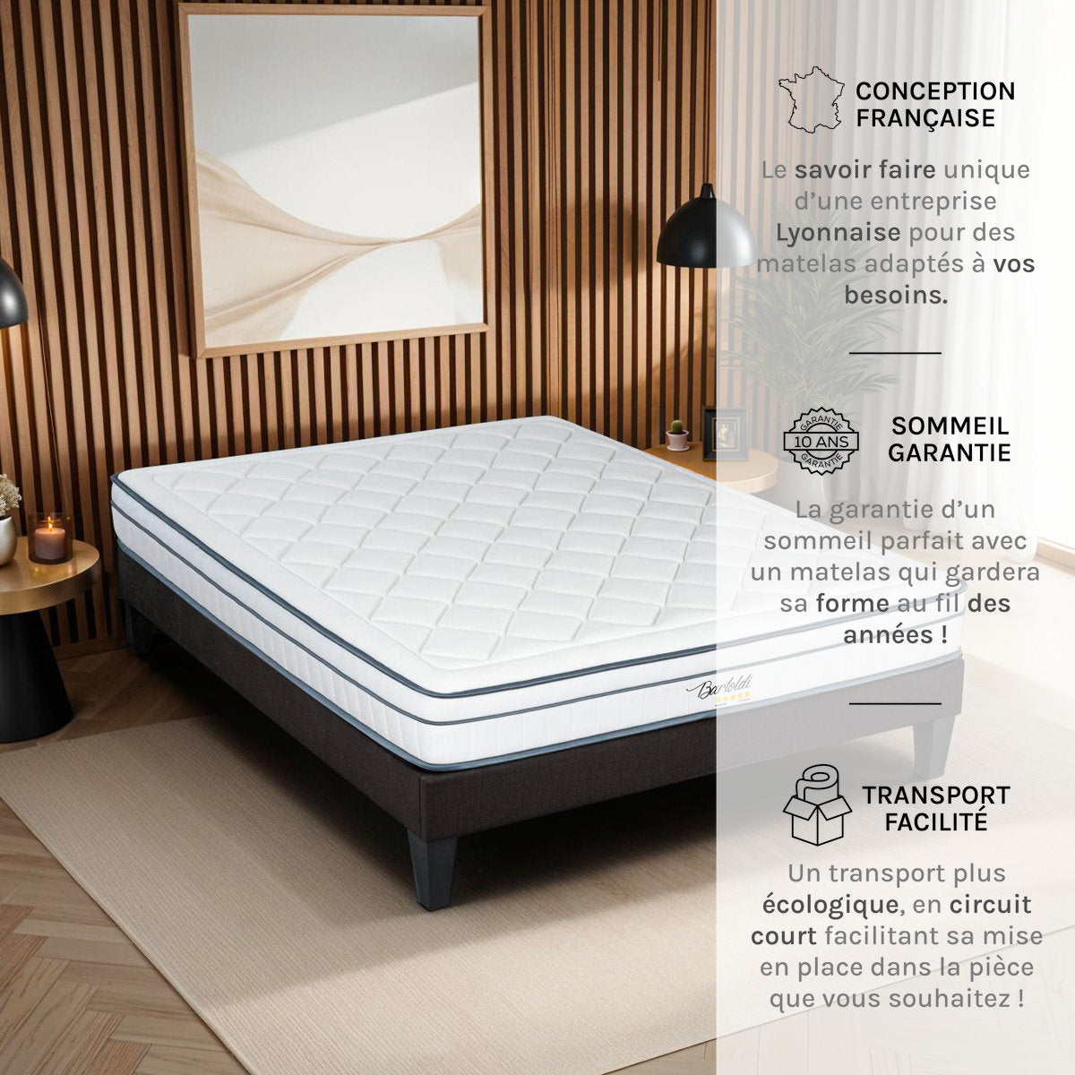 Prêt-à-dormir BARTOLDI avec Sommier, Couette, Oreillers et Protège-matelas