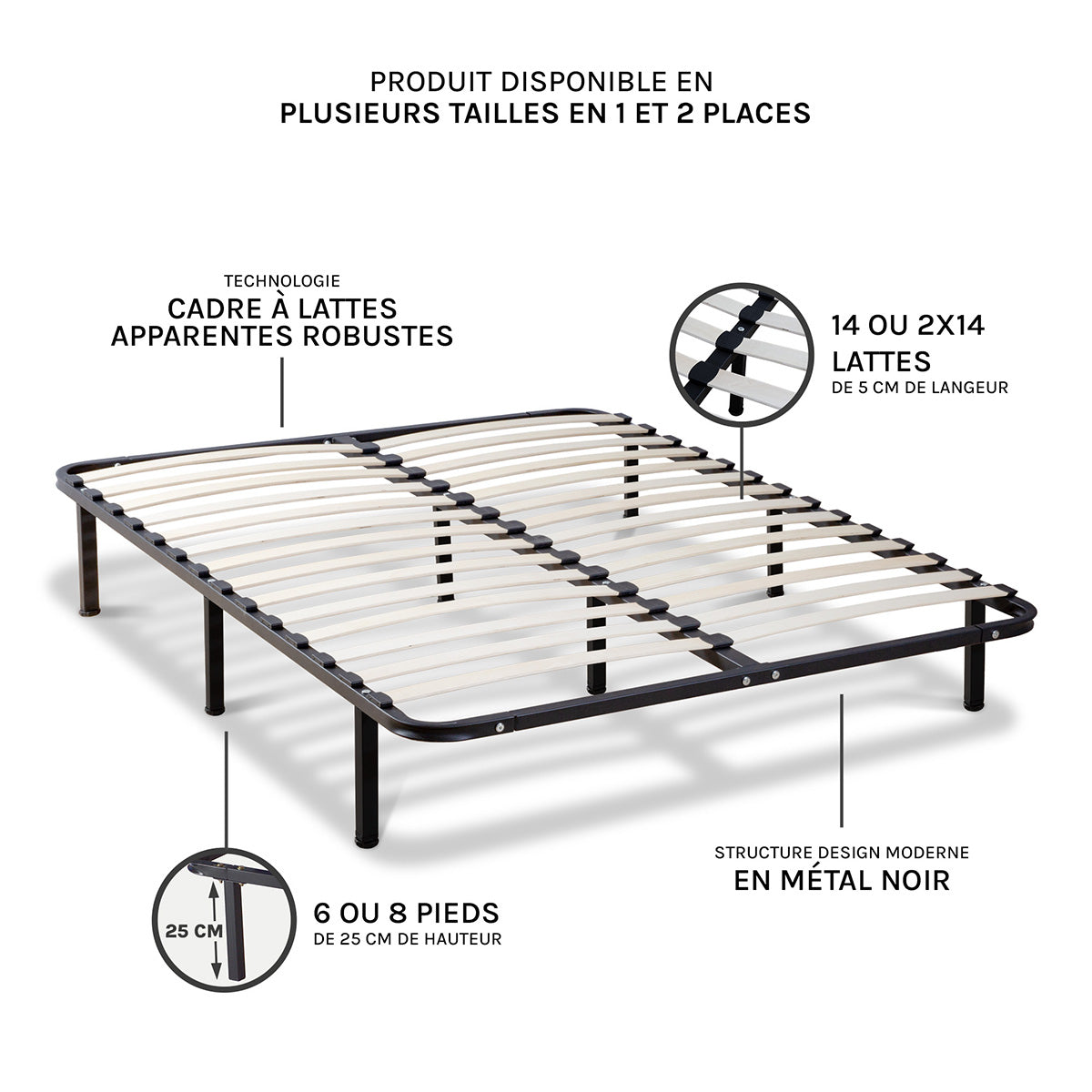 Ensemble Matelas Mémoire de forme CRISTAL avec Cadres à lattes