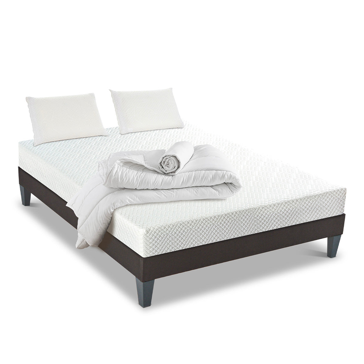 Prêt-à-dormir ABSOLU avec Sommier, Couette, Oreillers et Protège-matelas