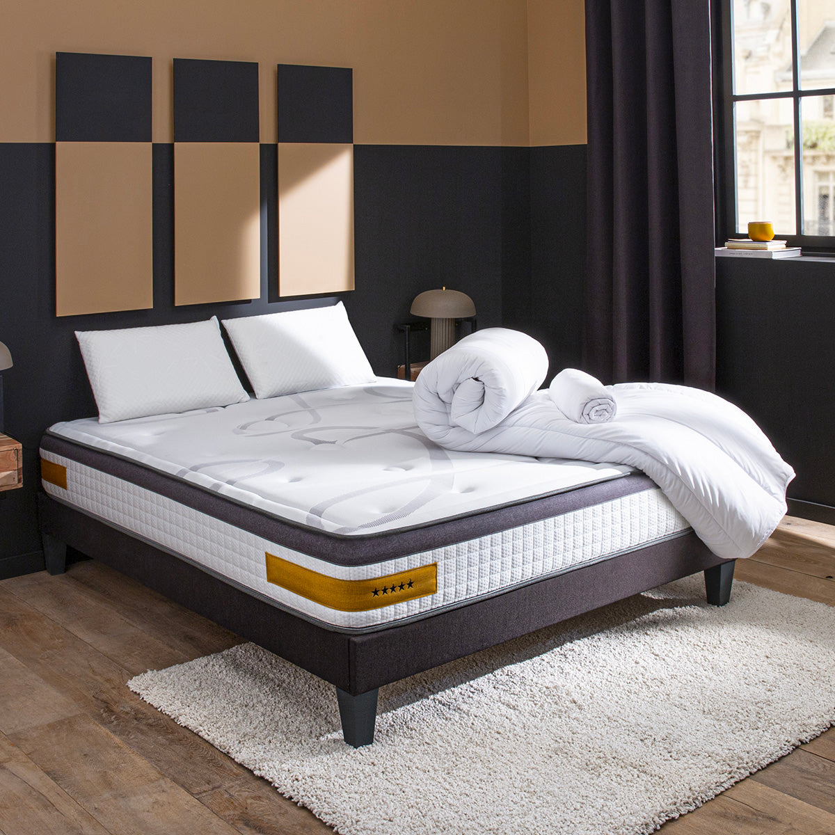 Prêt-à-dormir COPENHAGUE avec Sommier, Couette, Oreillers et Protège-matelas