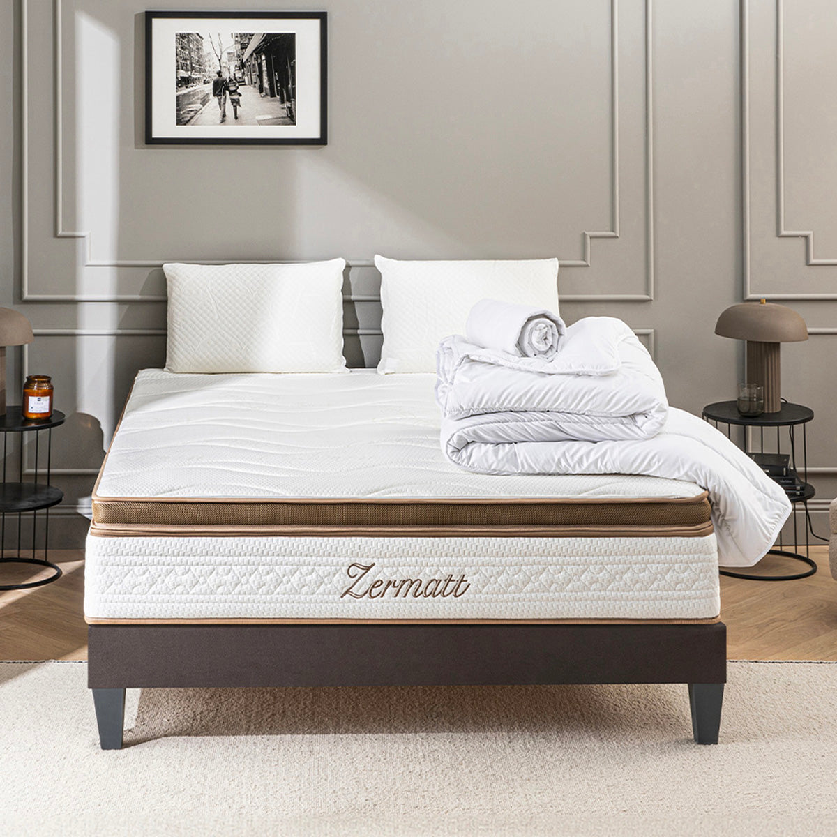 Prêt-à-dormir ZERMATT avec Sommier, Couette, Oreillers et Protège-matelas