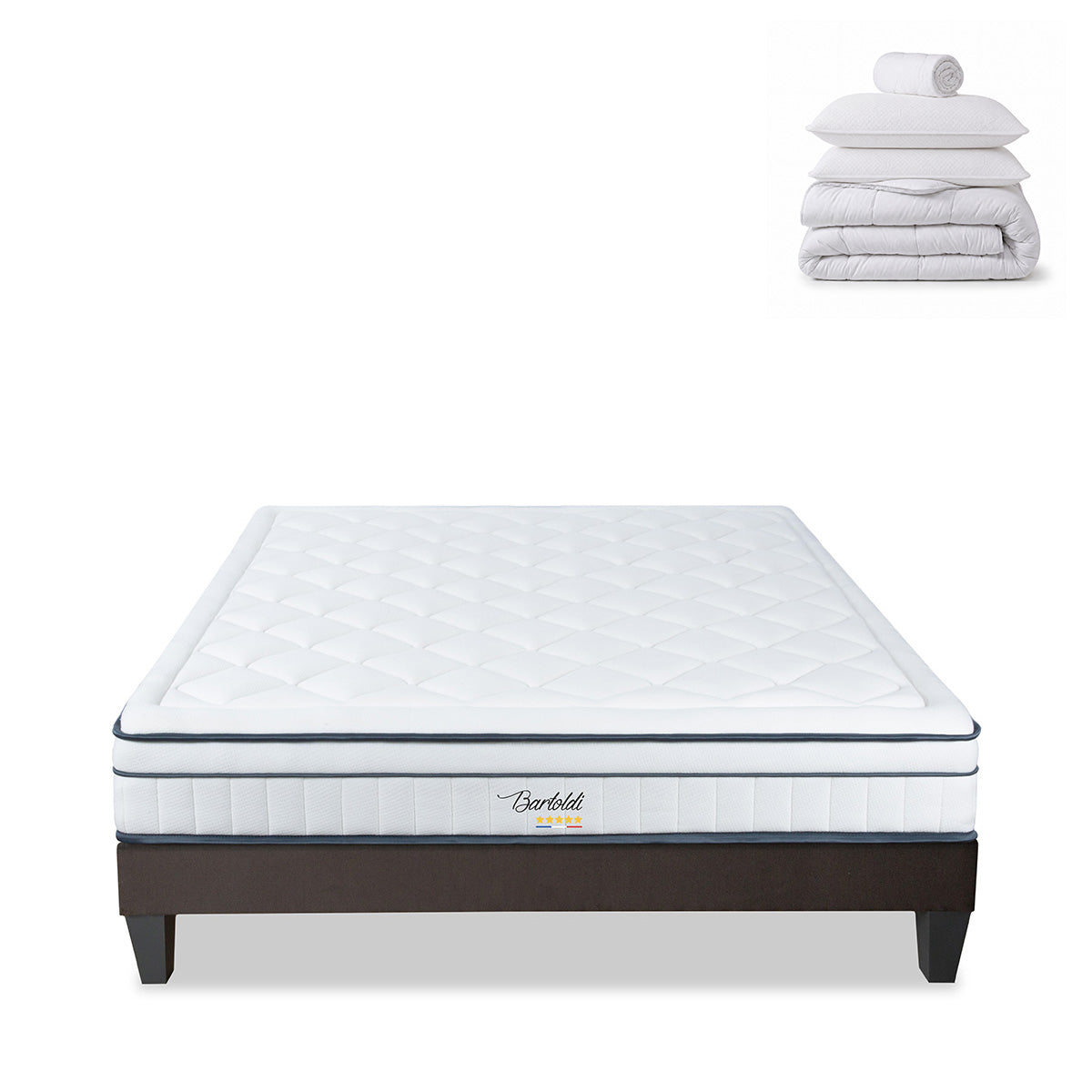 Pack Bartoldi - Matelas + Sommier + Accessoires - La chambre équipée en une fois - 22 cm d'épaisseur