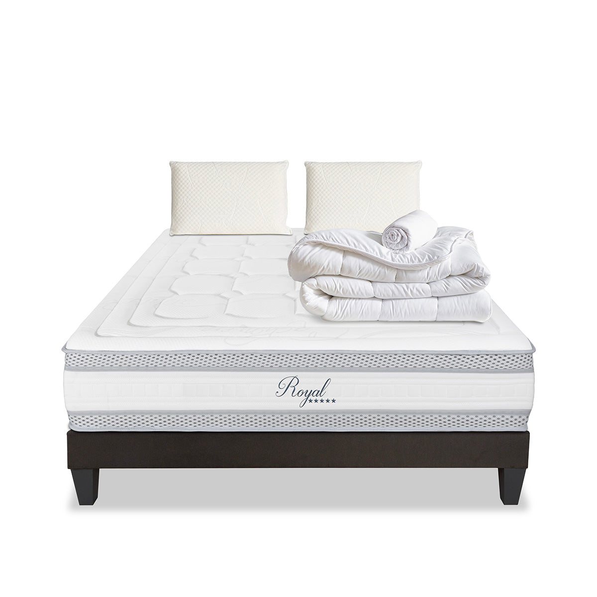 Pack Prêt à dormir ROYAL 5*Matelas Mémoire de forme + Sommier + Accessoires