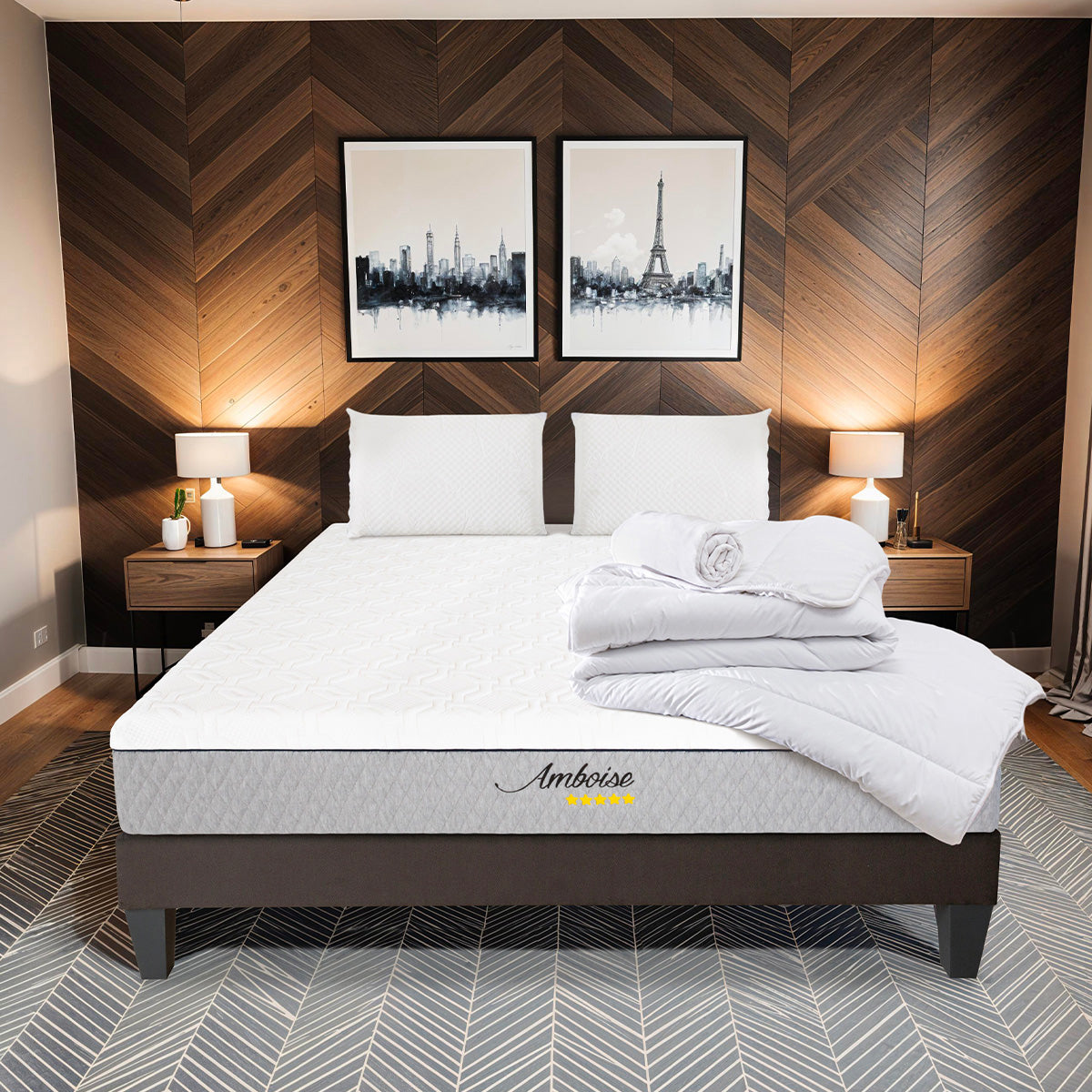 Prêt-à-dormir AMBOISE avec Sommier, Couette, Oreillers et Protège-matelas