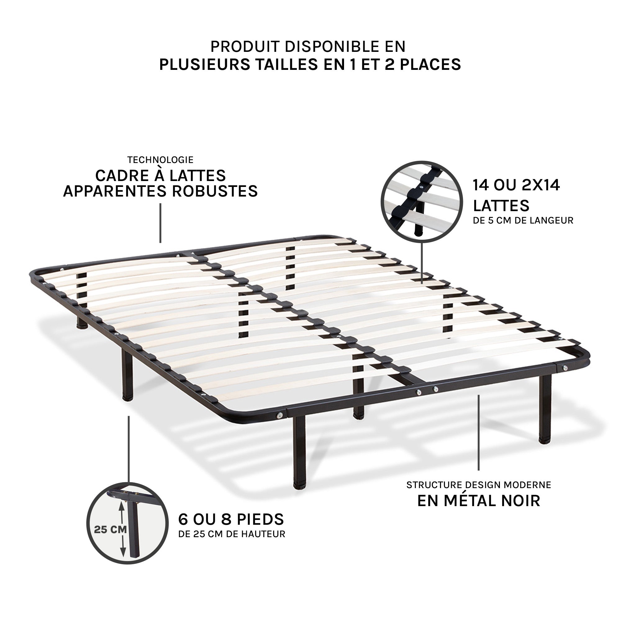 Ensemble Matelas Mousse VENUS avec cadre à lattes