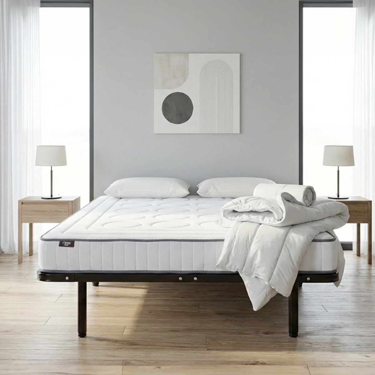 Prêt-à-dormir CRISTAL avec Cadre à lattes, Couette, Oreillers et Protège-matelas