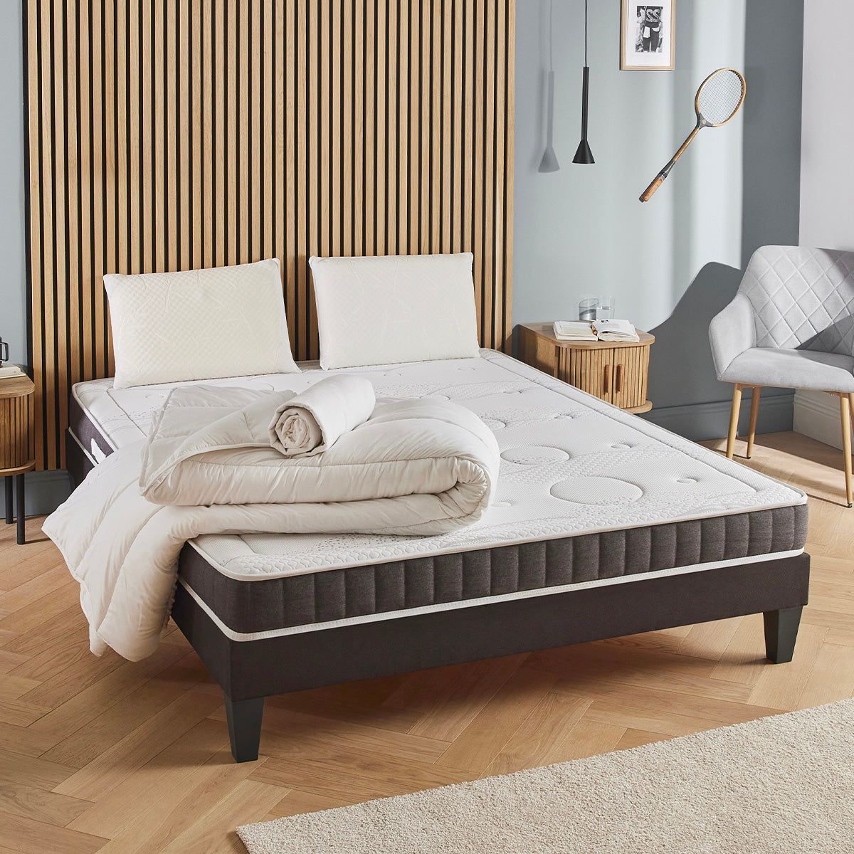 Prêt-à-dormir INTUITION avec Sommier, Couette, Oreillers et Protège-matelas