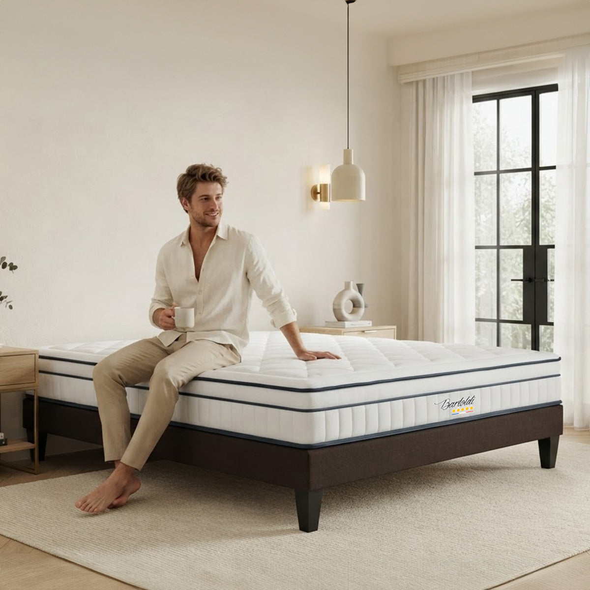 Matelas Bartoldi - Ressorts ensachés + mousse supersoft - Moelleux puis ferme - Fabriqué en France - 22 cm d'épaisseur