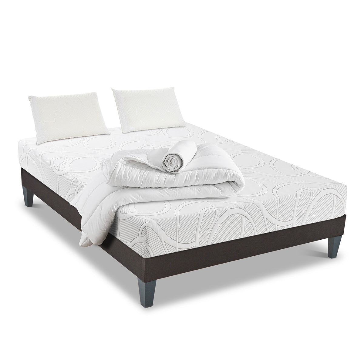 Prêt-à-dormir EUPRAXIE avec Sommier, Couette, Oreillers et Protège-matelas