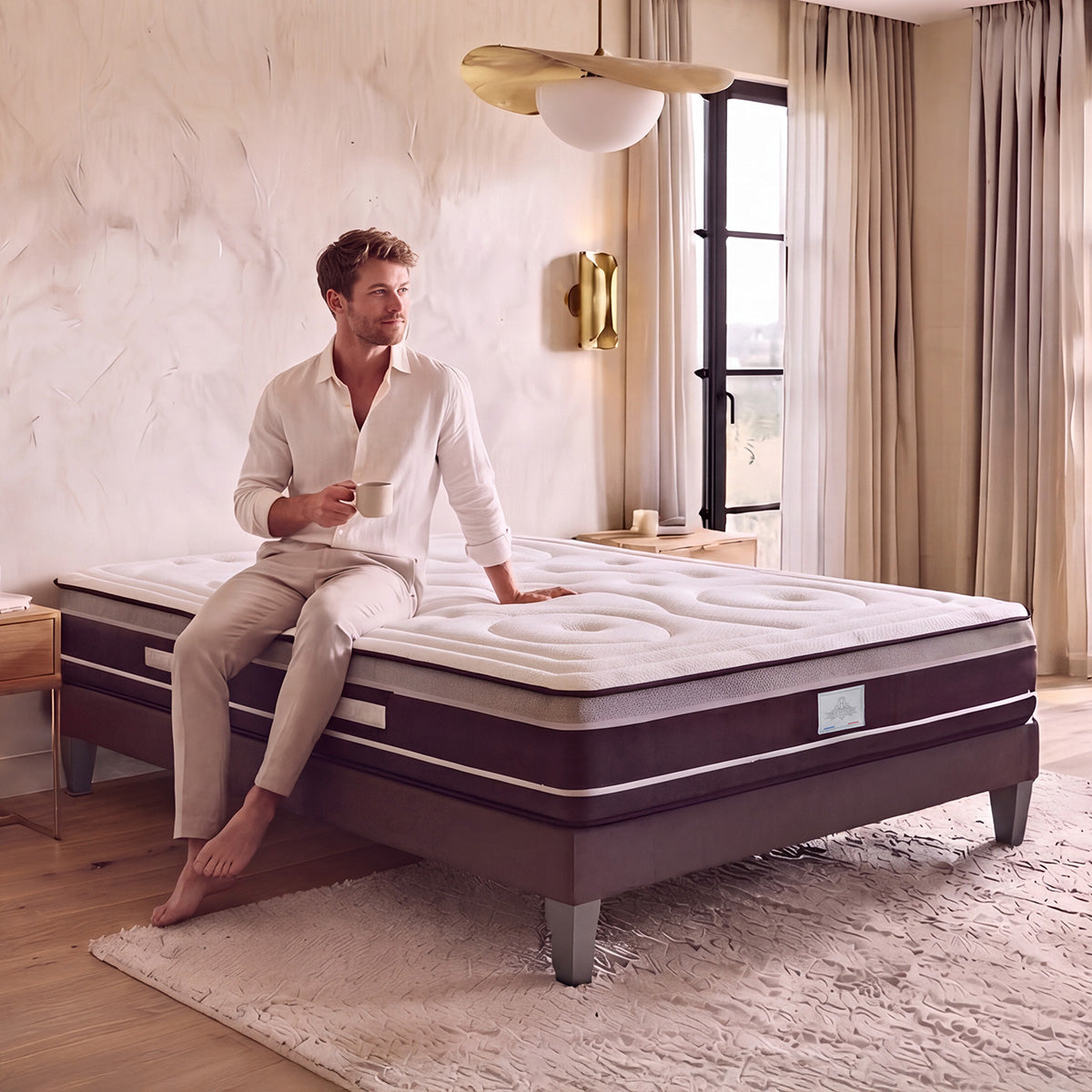 Ensemble DIVIN Matelas Ressorts ensachés + Sommier Bois