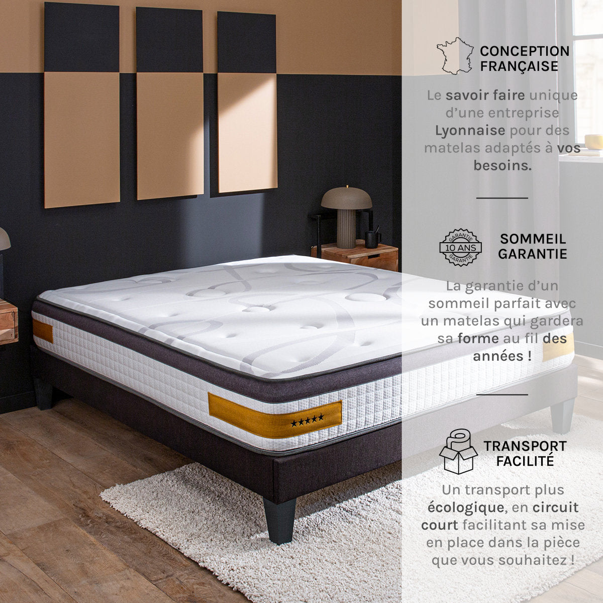 Prêt-à-dormir COPENHAGUE avec Sommier, Couette, Oreillers et Protège-matelas