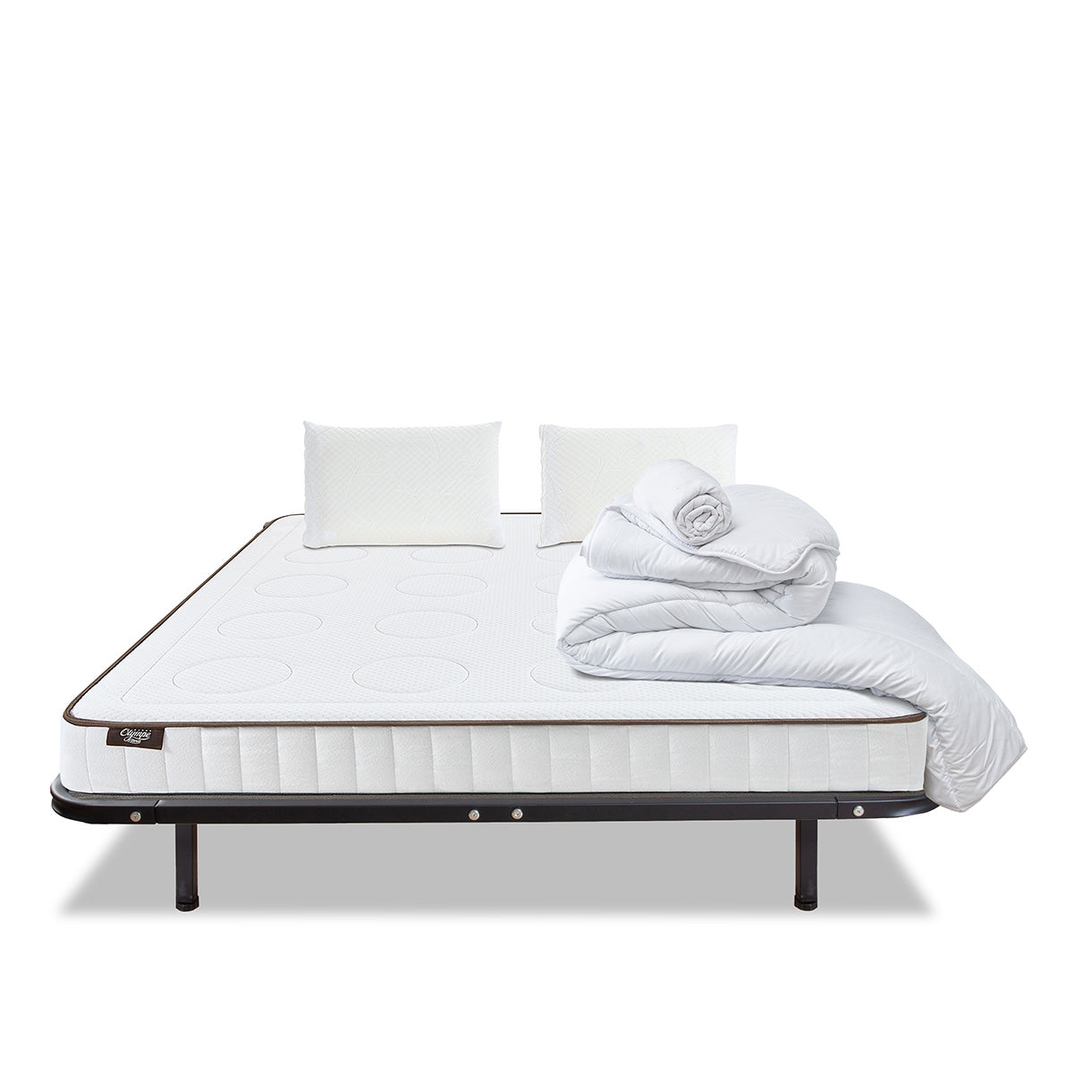 Prêt-à-dormir CRISTAL avec Cadre à lattes, Couette, Oreillers et Protège-matelas
