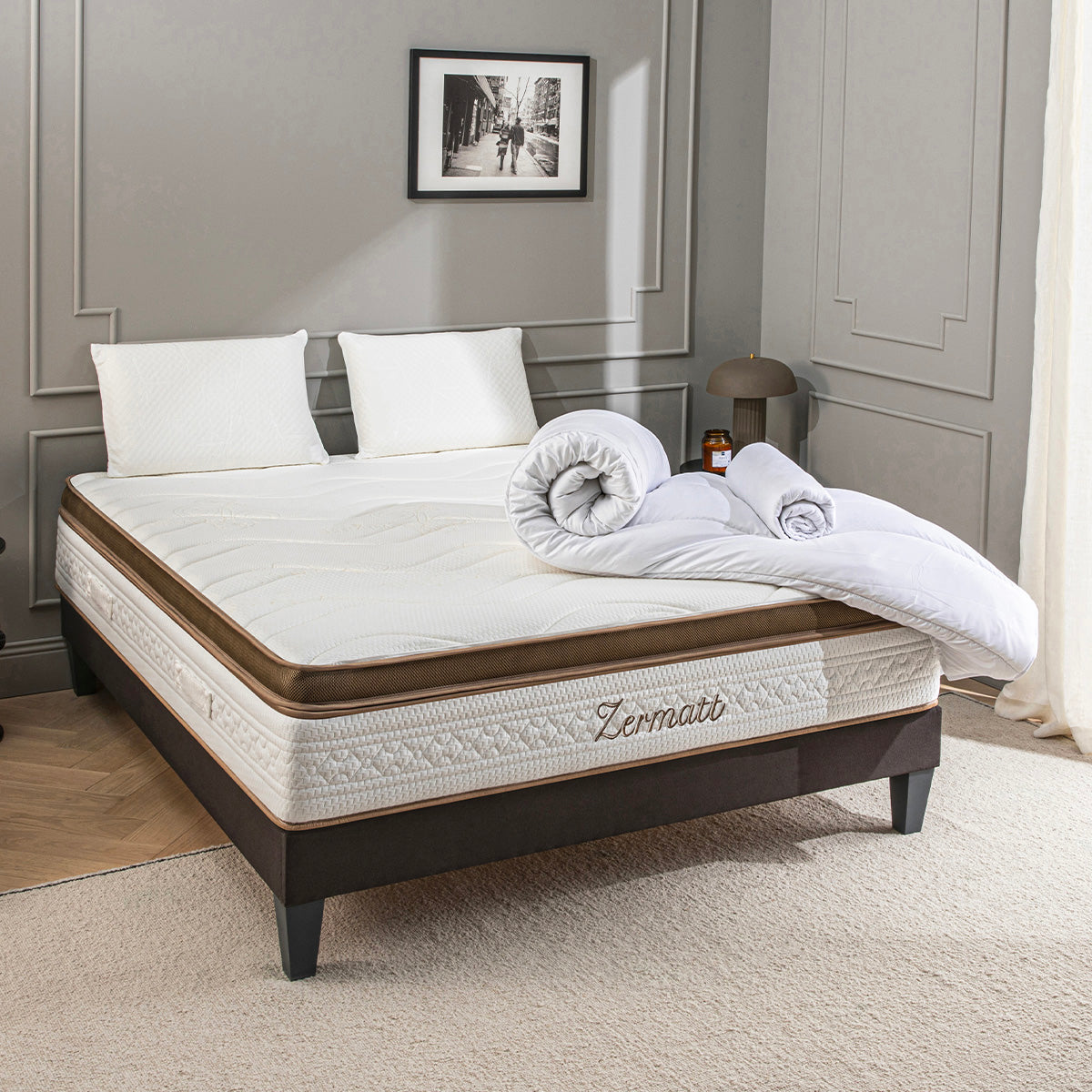 Prêt-à-dormir ZERMATT avec Sommier, Couette, Oreillers et Protège-matelas