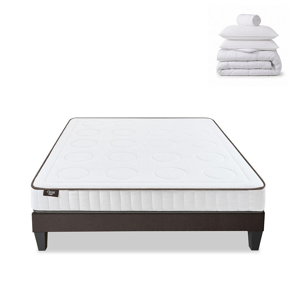 Pack prêt à dormir Cristal - Matelas + Sommier + Couette, oreillers, protège-matelas - 18 cm d'épaisseur