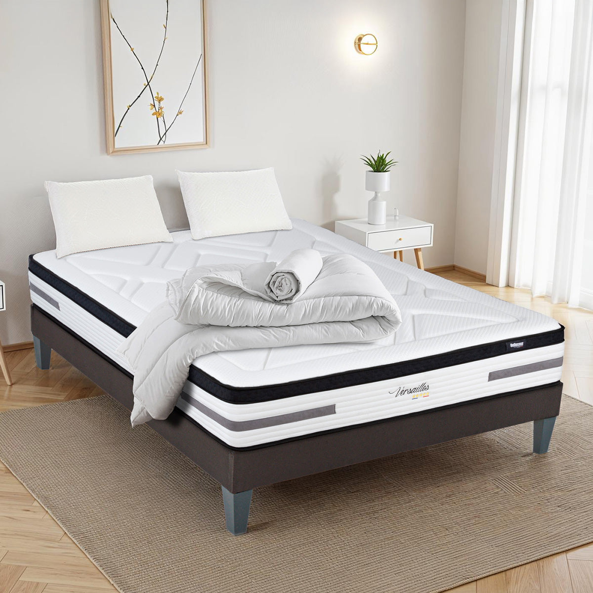 Prêt-à-dormir BELLEVUE avec Sommier, Couette, Oreillers et Protège-matelas
