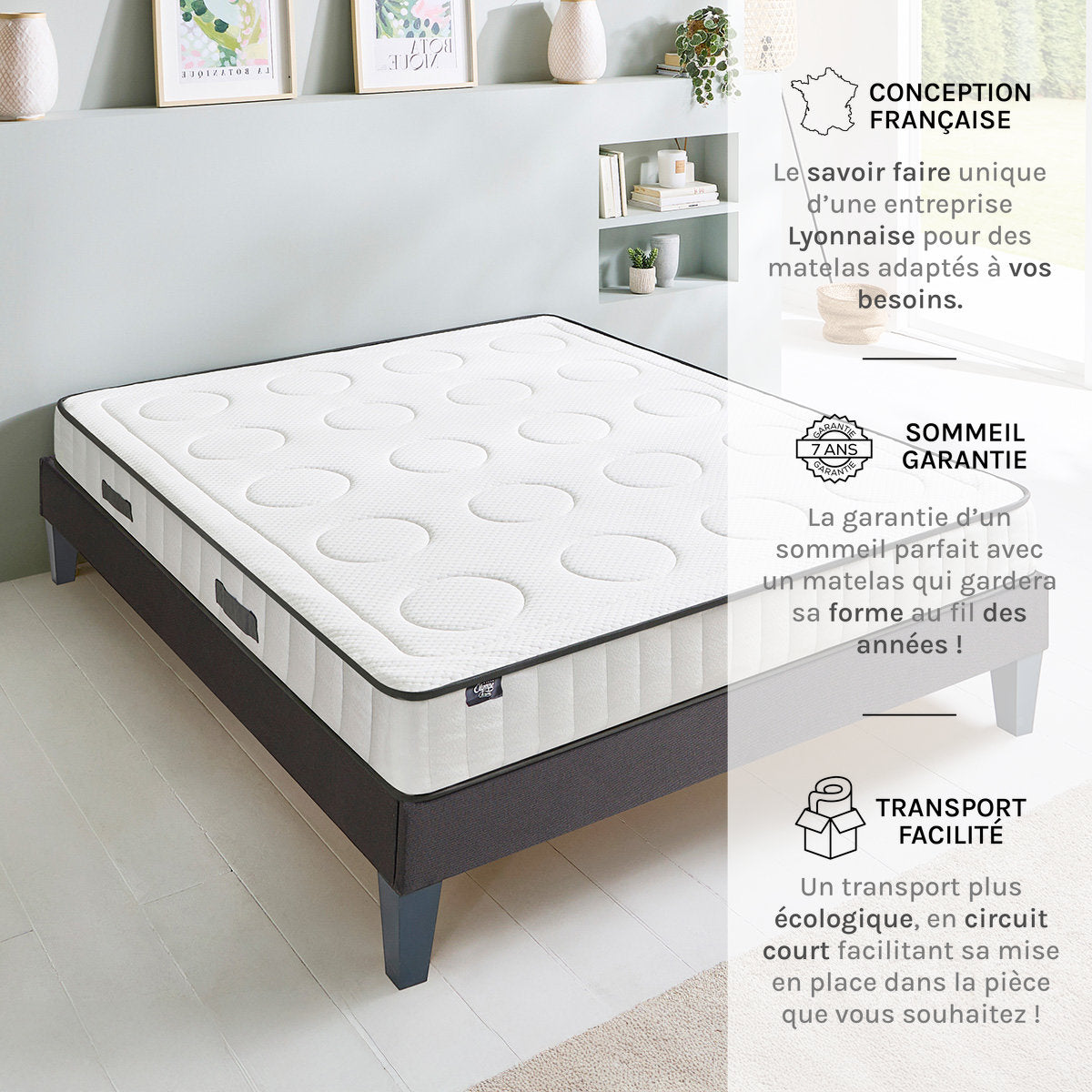 Prêt-à-dormir CRISTAL avec Sommier, Couette, Oreillers et Protège-matelas