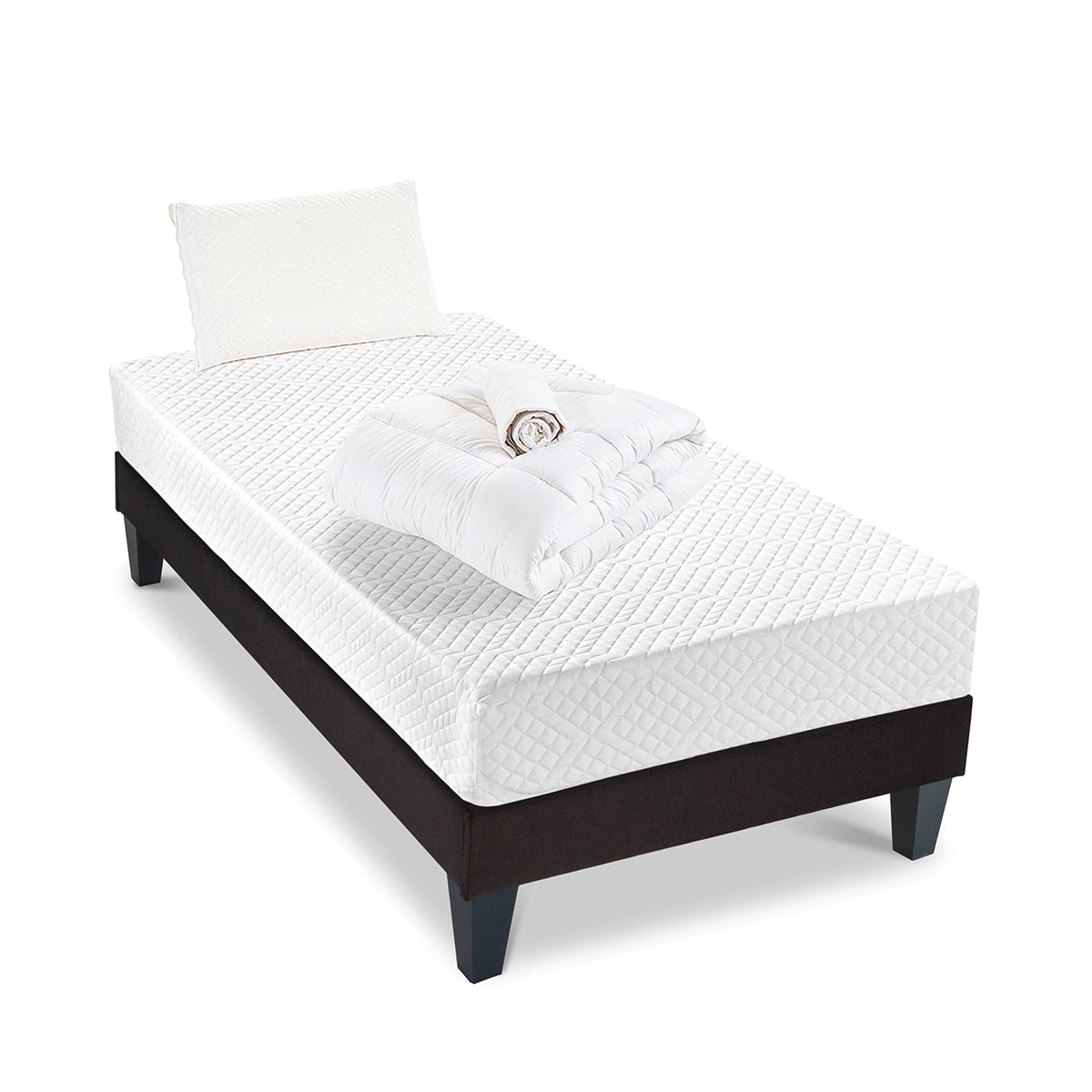 Prêt-à-dormir ABSOLU avec Sommier, Couette, Oreillers et Protège-matelas