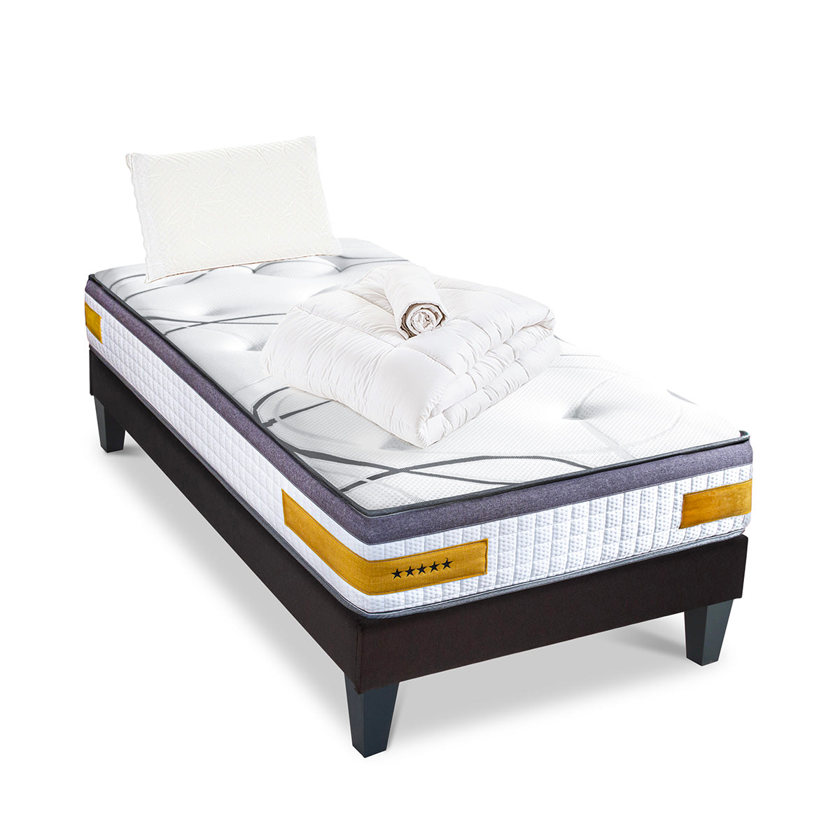 Prêt-à-dormir COPENHAGUE avec Sommier, Couette, Oreillers et Protège-matelas