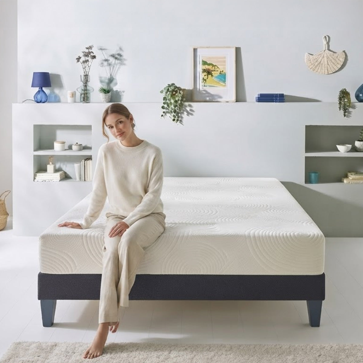 Ensemble Vosges - Matelas mousse haute densité + Sommier - 15 cm d'épaisseur - Accueil équilibré, soutien ferme
