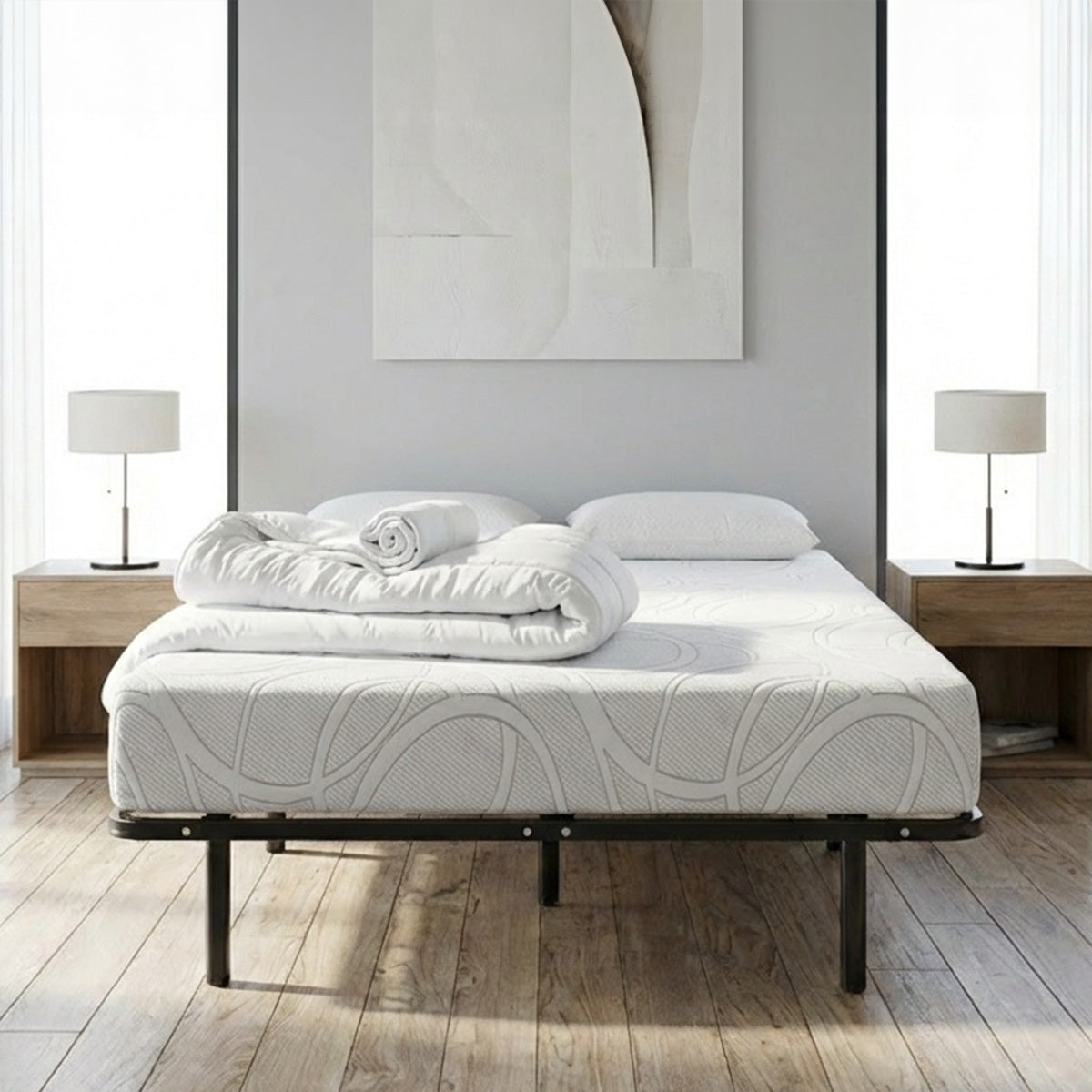 Prêt-à-dormir EUPRAXIE avec Cadre à lattes, Couette, Oreillers et Protège-matelas