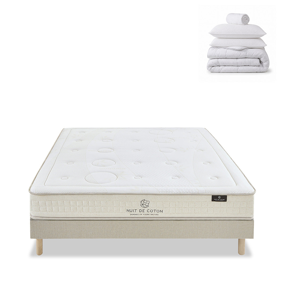 Pack Prélude 2.0 - Matelas + Sommier + Accessoires - La chambre équipée en une fois - 25 cm d'épaisseur