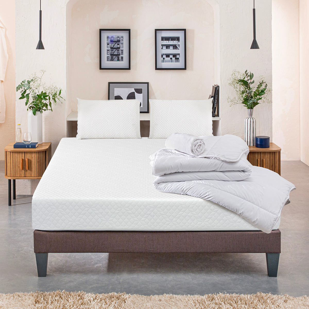 Prêt-à-dormir ABSOLU avec Sommier, Couette, Oreillers et Protège-matelas