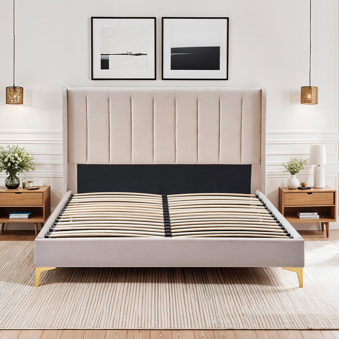 Lit Velours Beige LAVEZZI