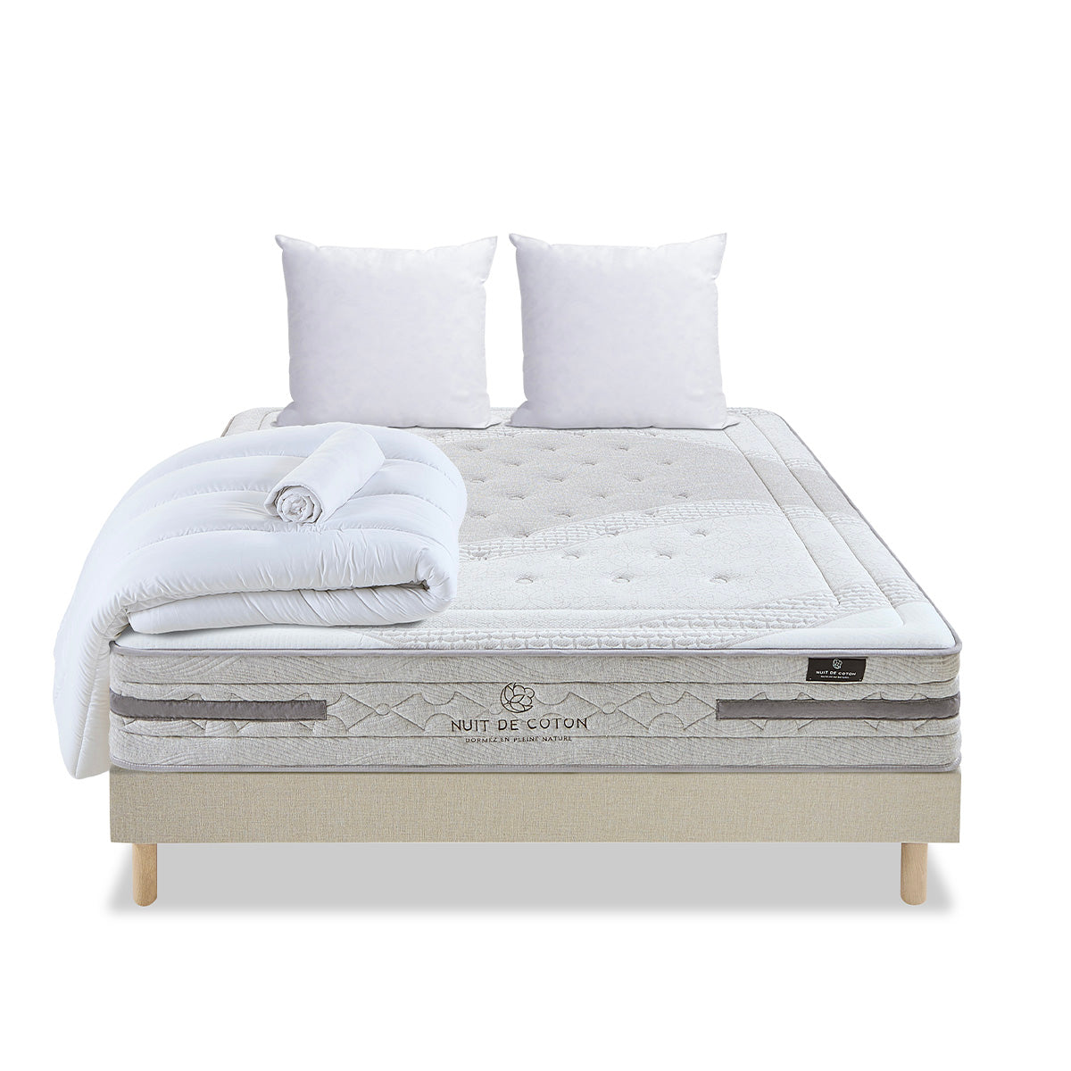 Prêt-à-dormir SÉRÉNADE avec Sommier, Couette, Oreillers et Protège-matelas