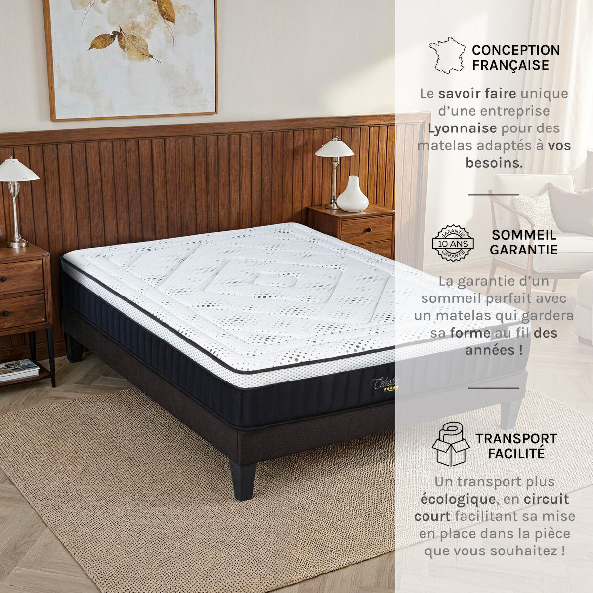 Prêt-à-dormir CÉLESTIN 2.0 avec Sommier, Couette, Oreillers et Protège-matelas