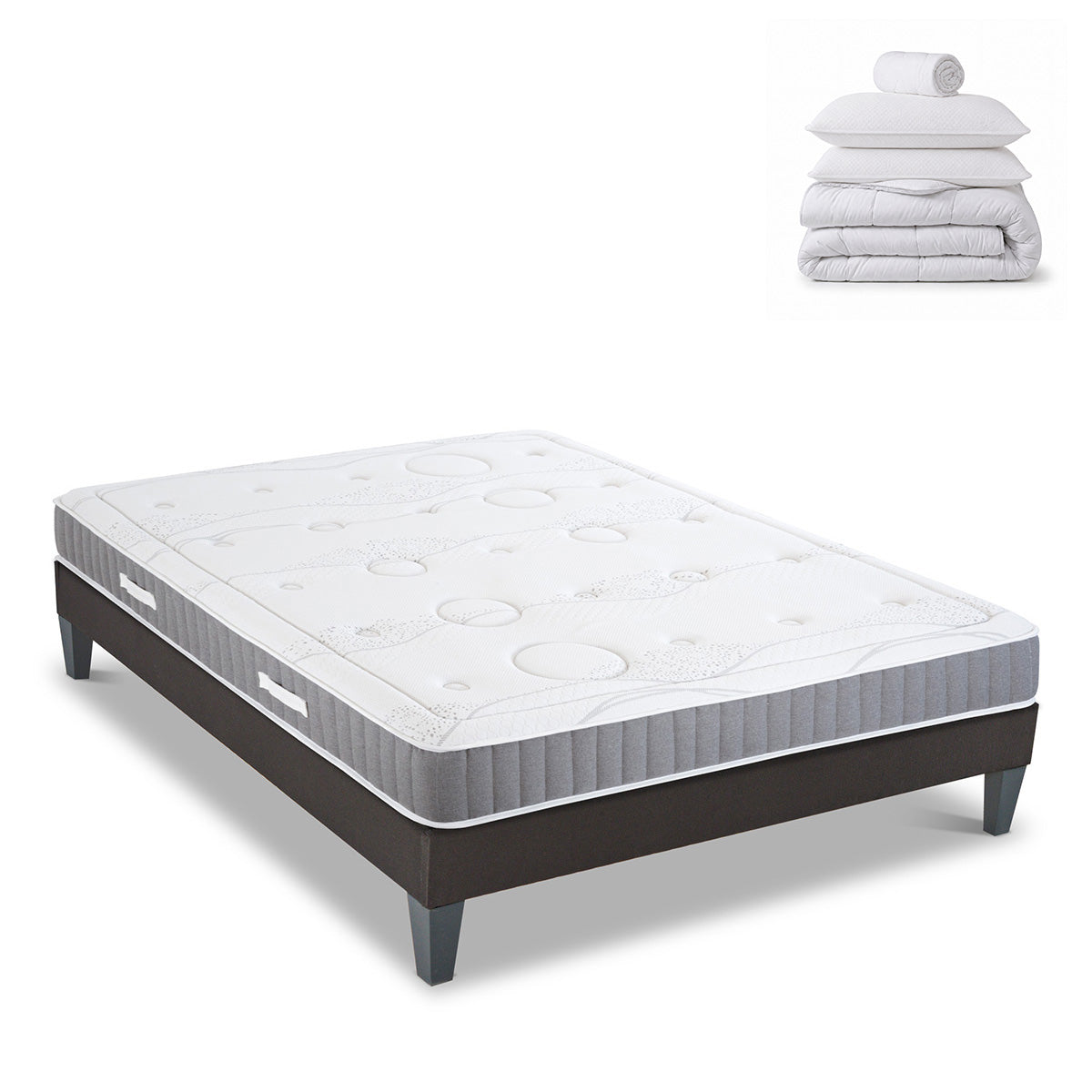 Pack prêt à dormir Intuition - Matelas + Sommier + Couette, oreillers, protège-matelas - 15 cm d'épaisseur