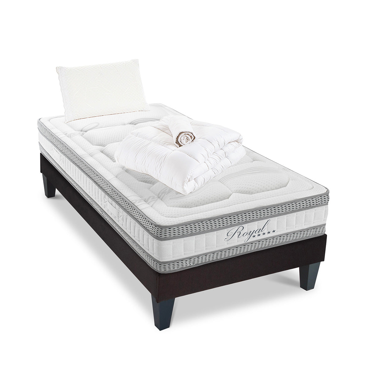 Pack Prêt à dormir ROYAL 5*Matelas Mémoire de forme + Sommier + Accessoires