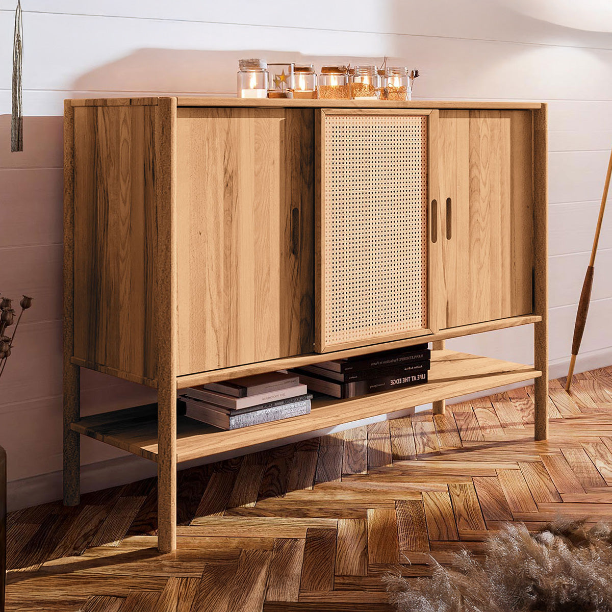buffet-142-cm-3-portes-bois-massif-hetre-et-rotin-sogno