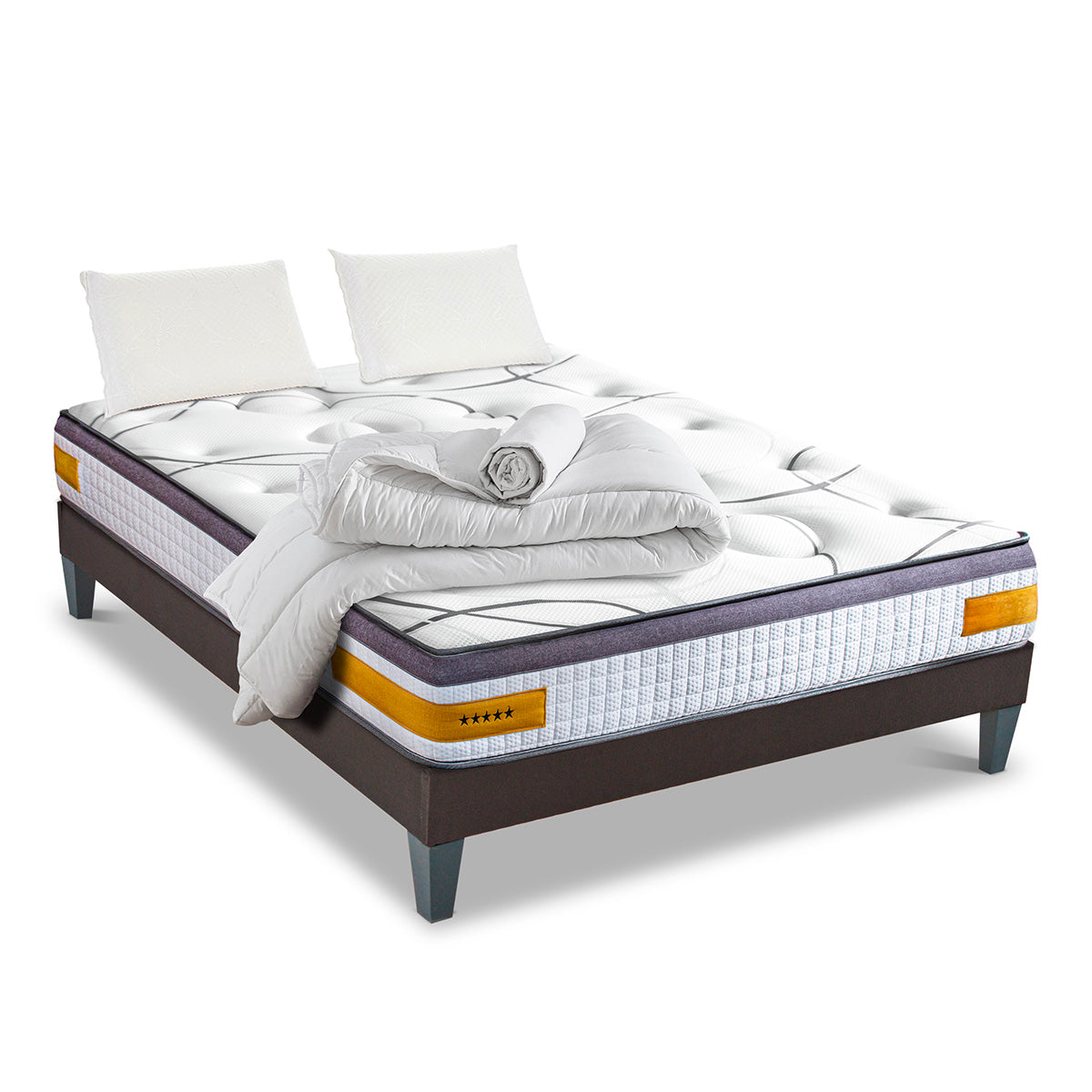 Prêt-à-dormir COPENHAGUE avec Sommier, Couette, Oreillers et Protège-matelas