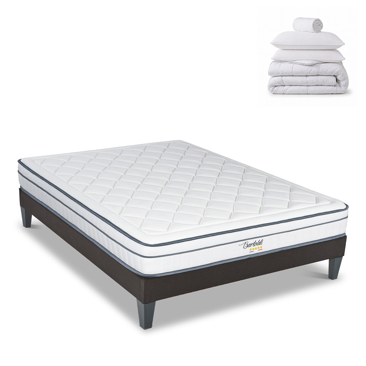 Pack Bartoldi - Matelas + Sommier + Accessoires - La chambre équipée en une fois - 22 cm d'épaisseur