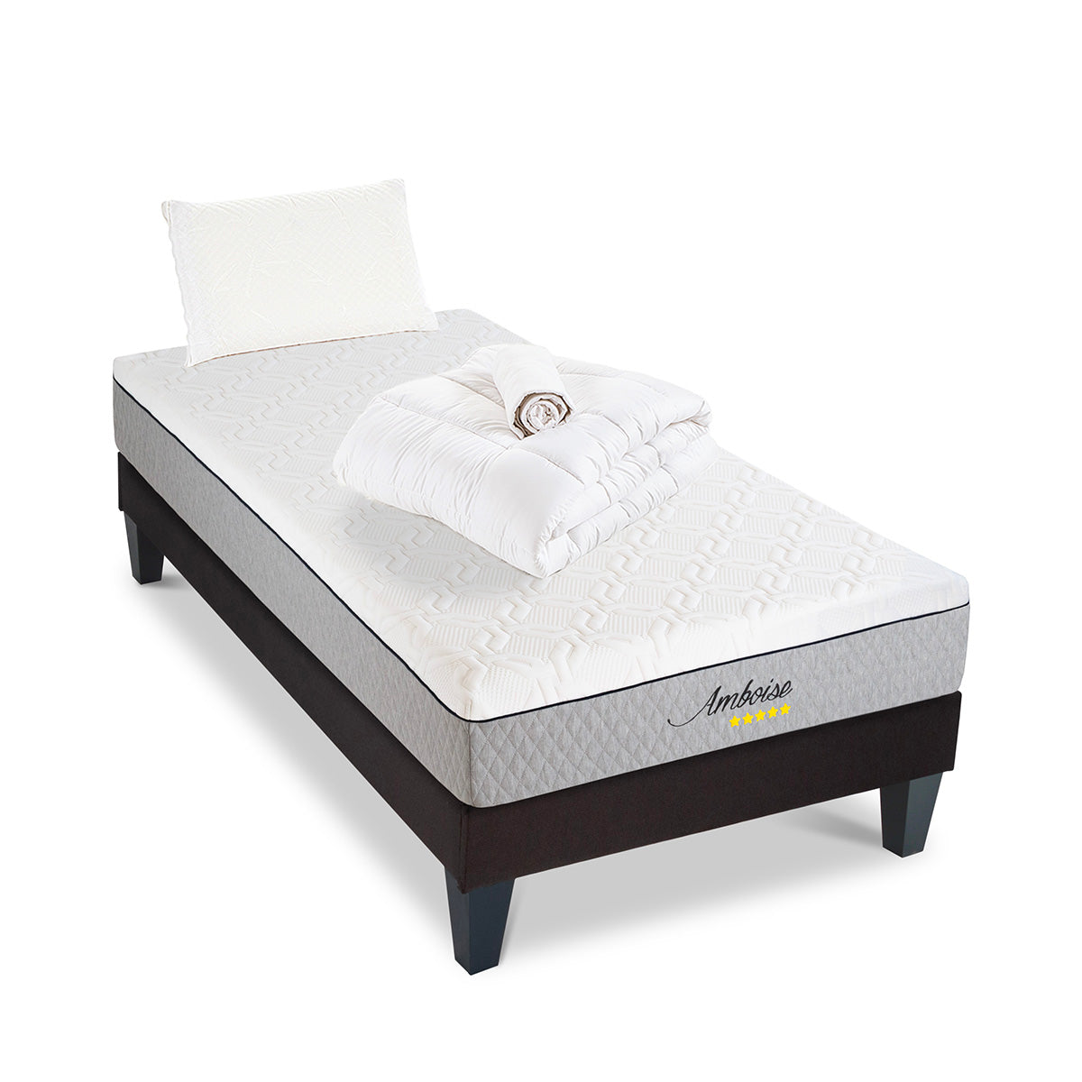 Prêt-à-dormir AMBOISE avec Sommier, Couette, Oreillers et Protège-matelas