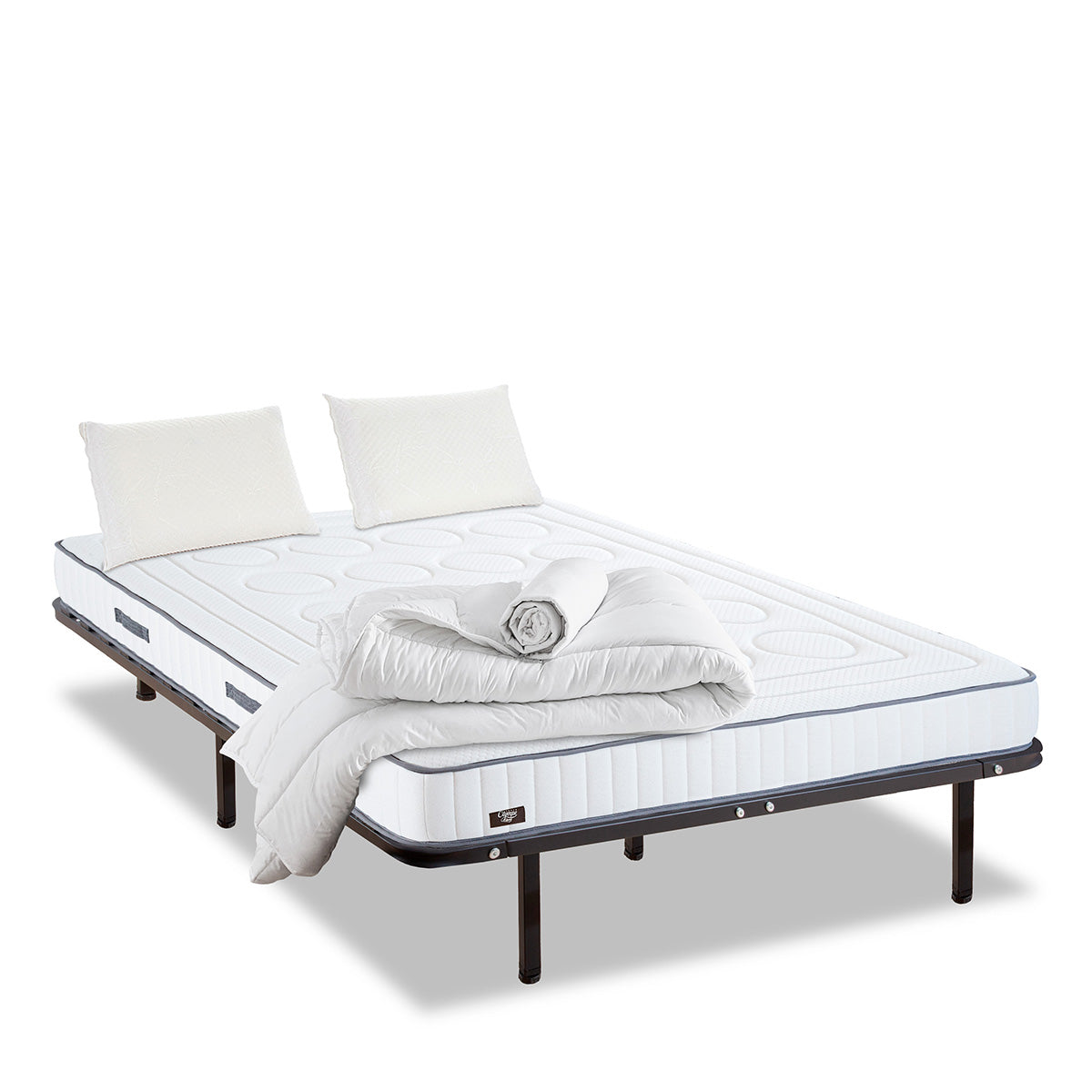 Prêt-à-dormir CRISTAL avec Cadre à lattes, Couette, Oreillers et Protège-matelas