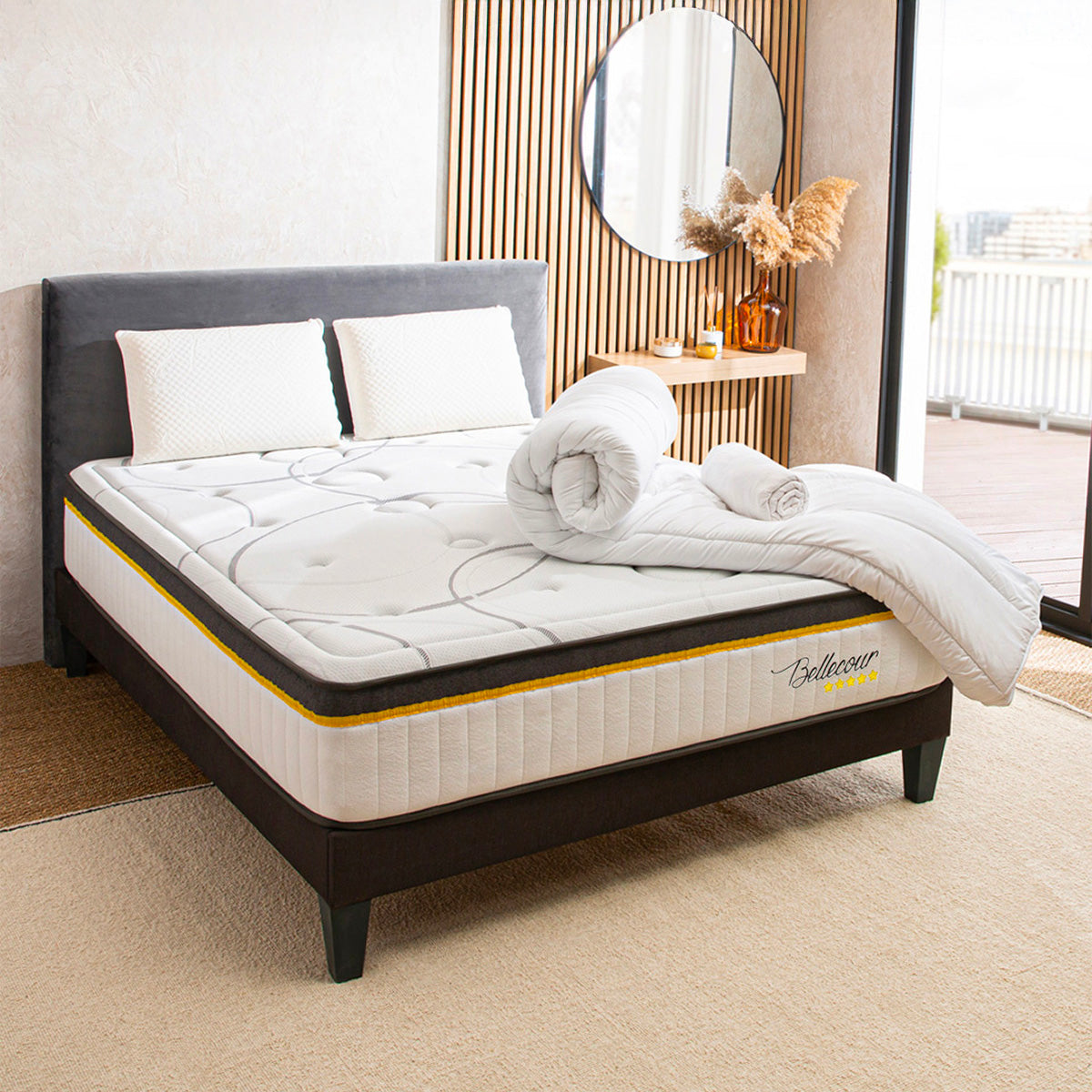 Prêt-à-dormir BELLECOUR 3.0 avec Sommier, Couette, Oreillers et Protège-matelas