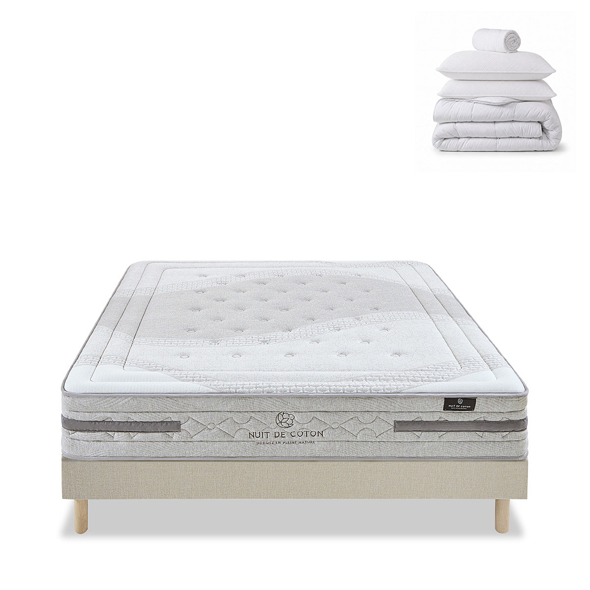 Pack Sérénade - Matelas + Sommier + Accessoires - La chambre équipée en une fois - 26 cm d'épaisseur