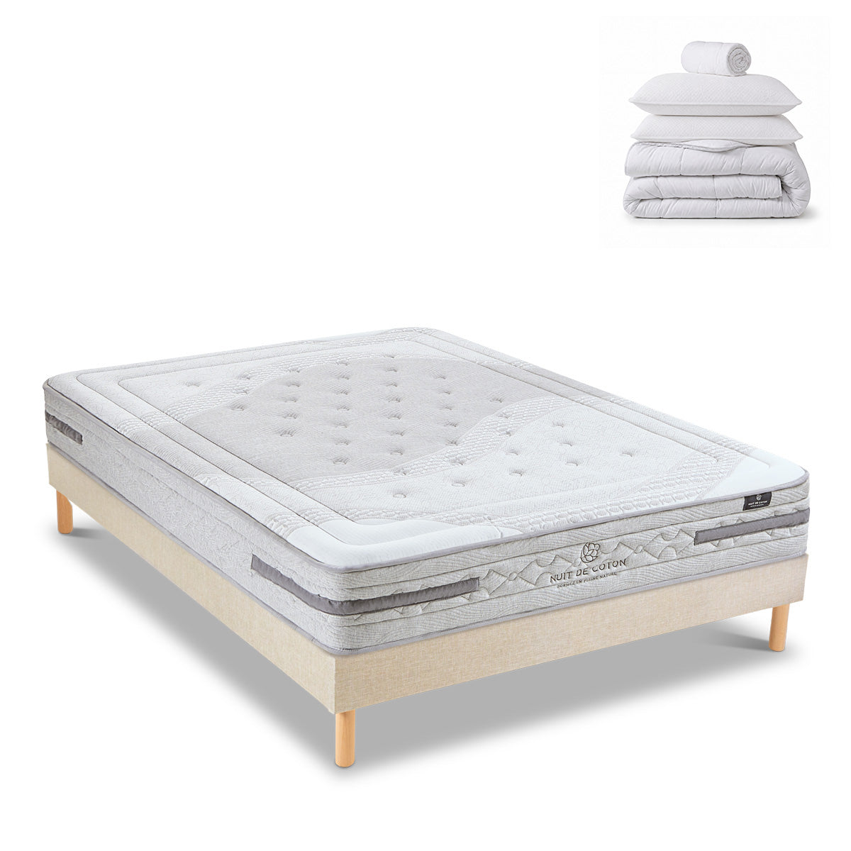 Pack Sérénade - Matelas + Sommier + Accessoires - La chambre équipée en une fois - 26 cm d'épaisseur