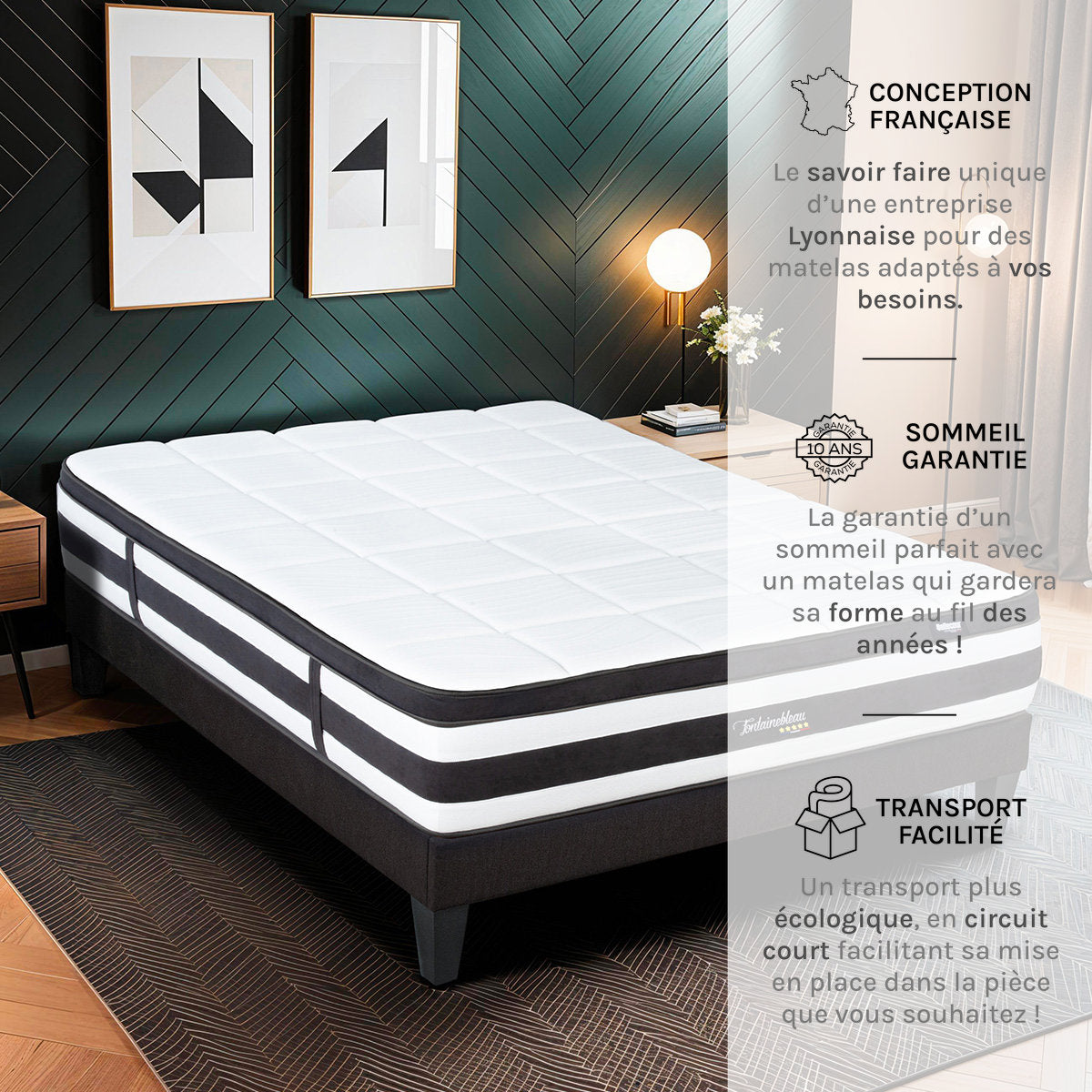 Prêt-à-dormir FONTAINEBLEAU avec Sommier, Couette, Oreillers et Protège-matelas