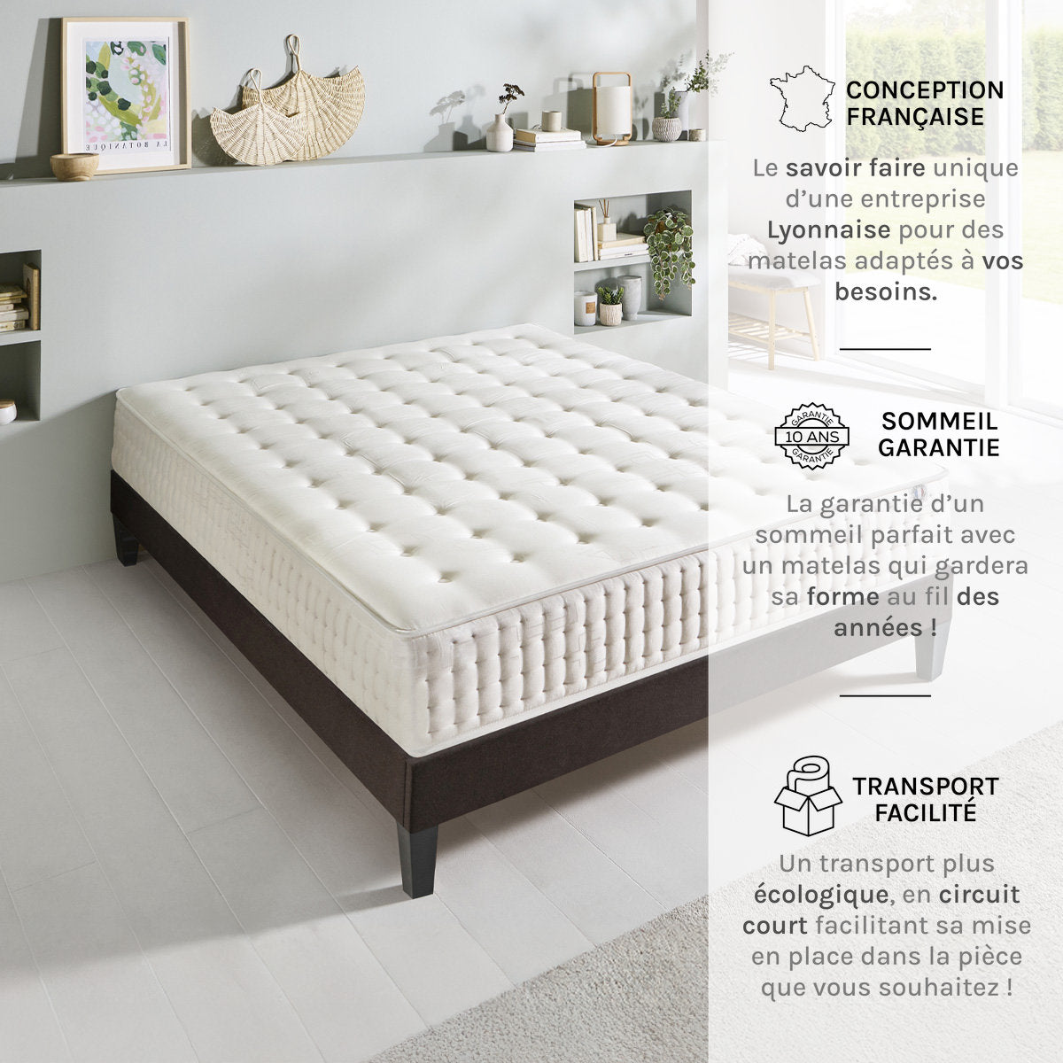 Prêt-à-dormir APOLLON avec Sommier, Couette, Oreillers et Protège-matelas